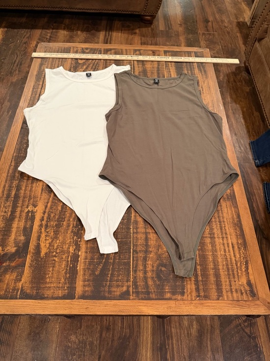SHEIN Tops - SHEIN White and Sage Green Sleeveless Bodysuit Duo